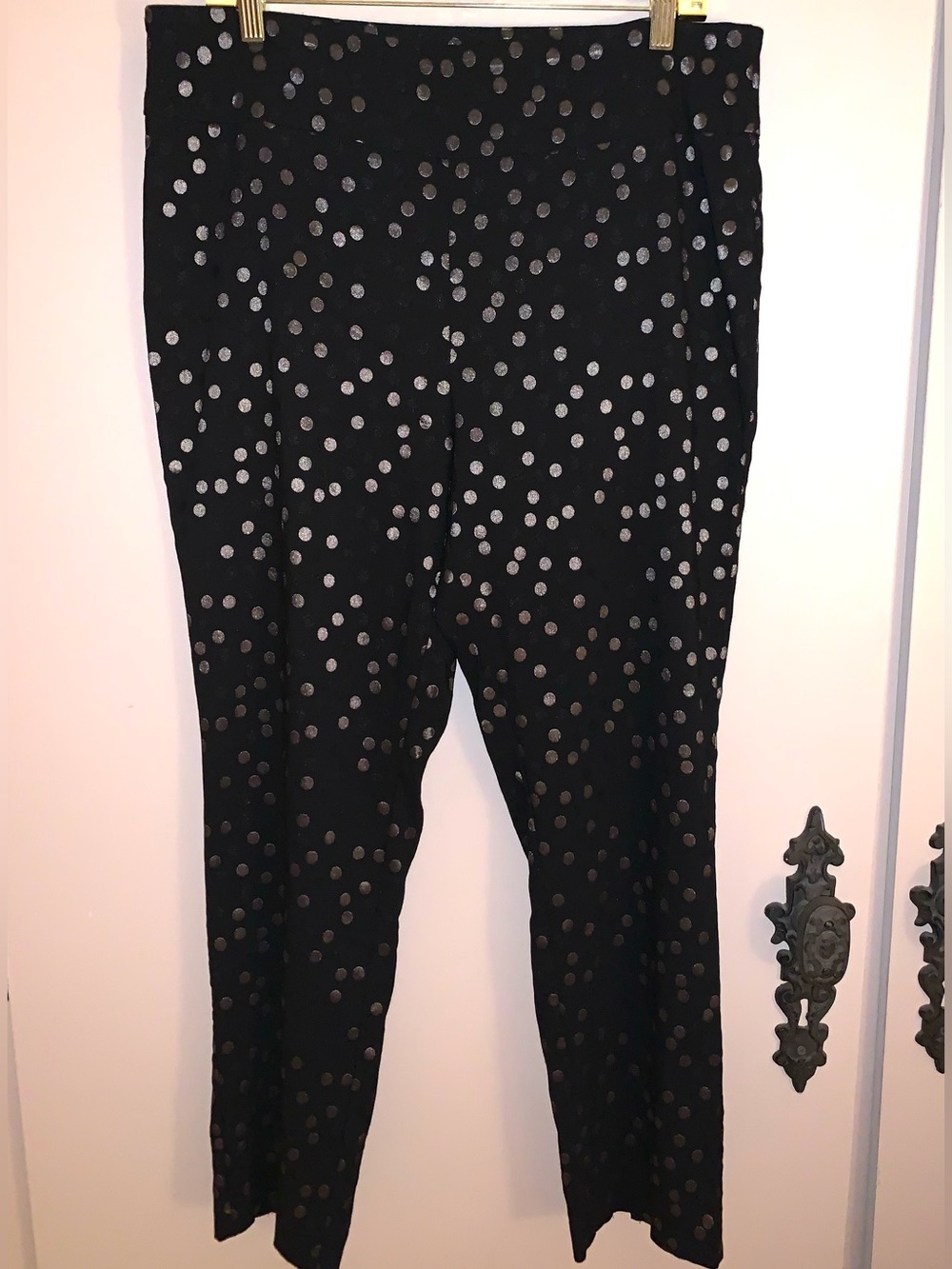 crown & ivy Black Pants with Metallic Gold Polka Dots
